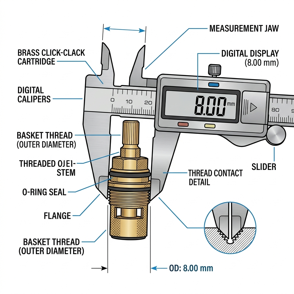 Caliper measuring bottom thread of the pop-up drain cartridge