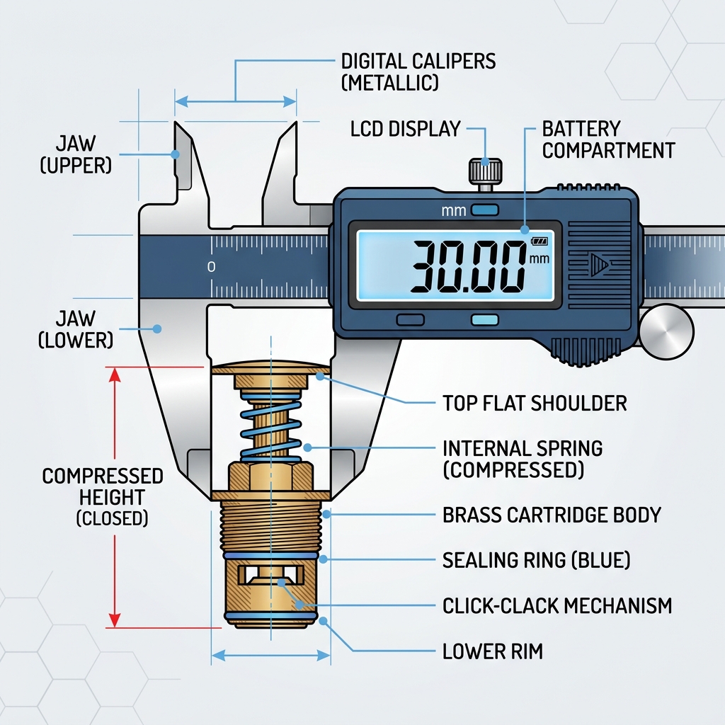 Caliper measuring compressed closed body height of the cartridge